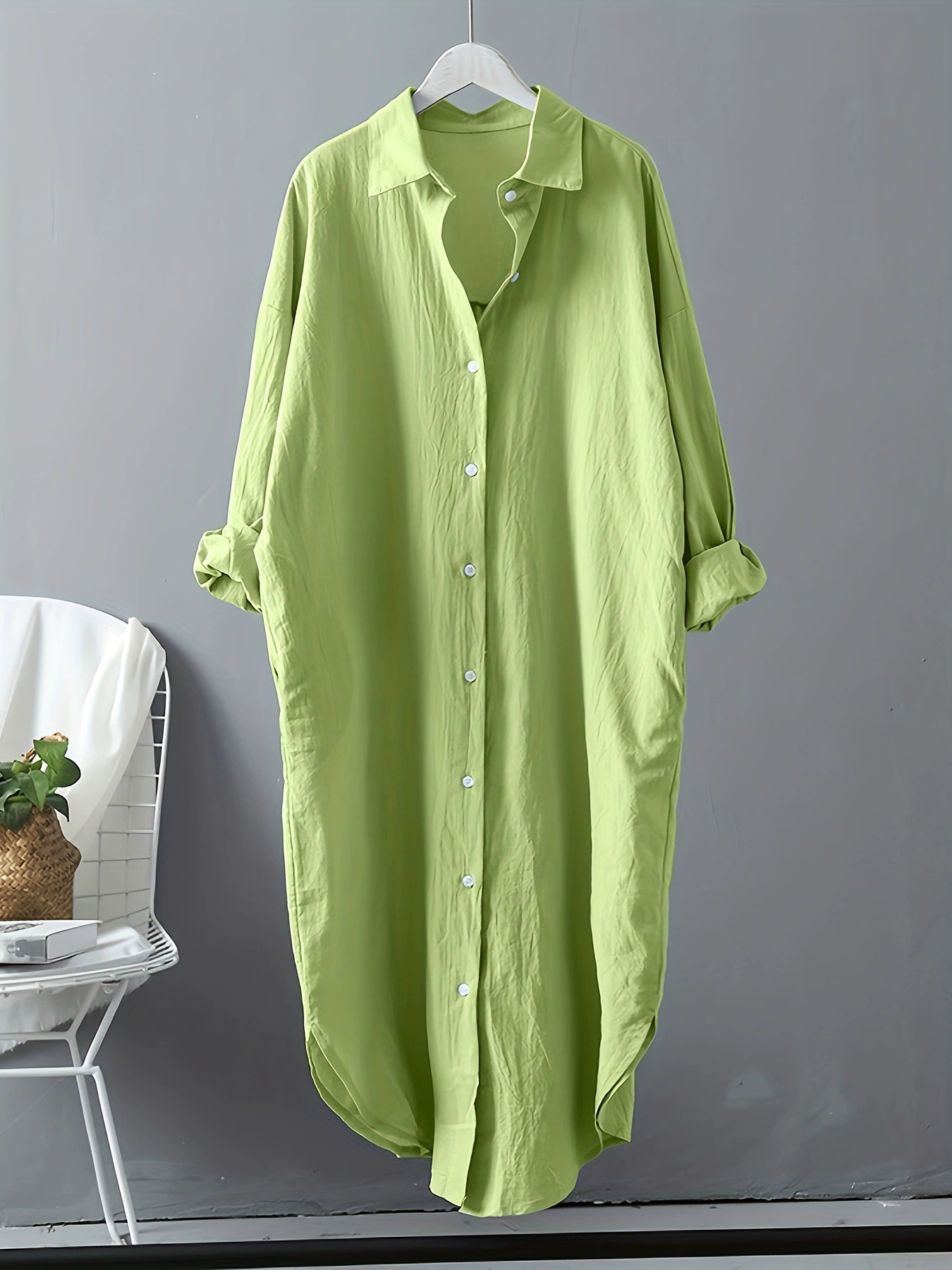 Same-day shipping. Women's cotton and linen white shirt, suitable for outerwear, 2026 style, loose fit, casual top, mid-length shirt. - Image 6