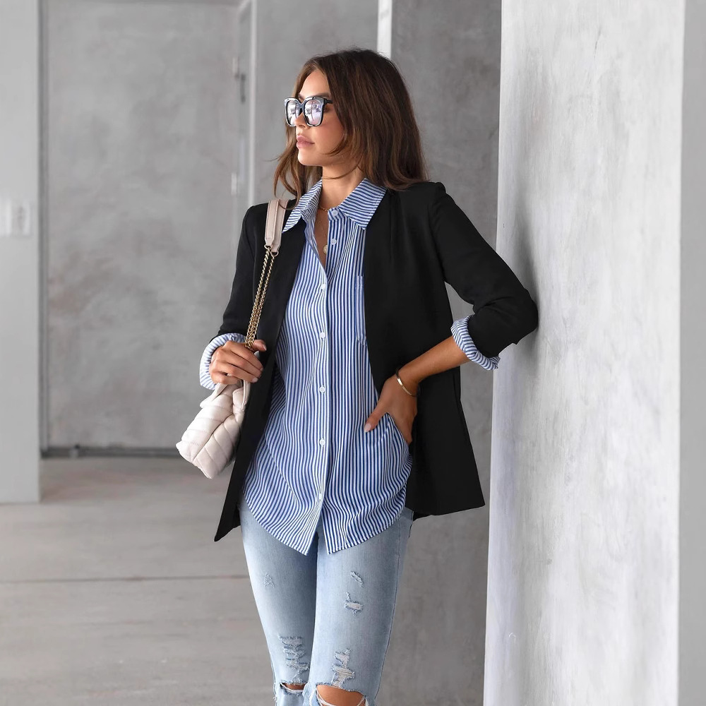 European and American export women's clothing 2025 spring Amazon striped cardigan top loose casual long-sleeved shirt women's fashion - Image 3