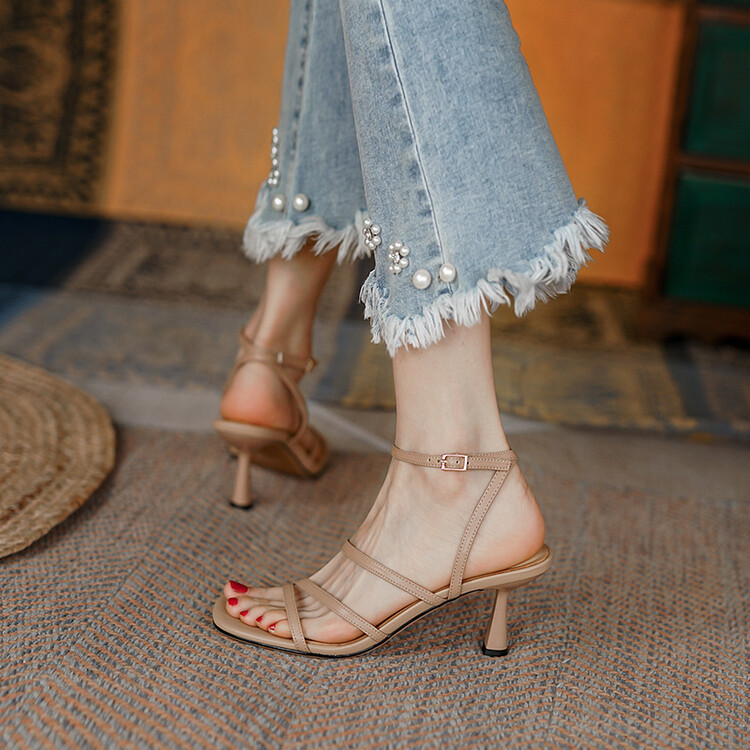 Peggy fashion Korean style open-toed sandals women's 2023 summer new stiletto Roman temperament square head high heels 5-6s - Image 5