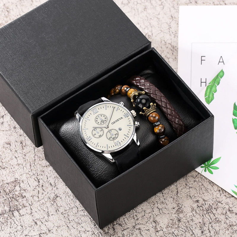2022 new foreign trade hot selling men's set gift watch 3pcs bracelet three-piece men's watch calendar watch - Image 2