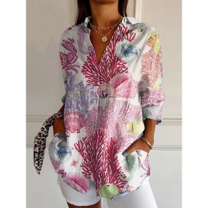 2025 New Women's Long-Sleeved Shirt, Summer European and American Trendy Long-Sleeved Shirt, Floral Print 3D Shirt