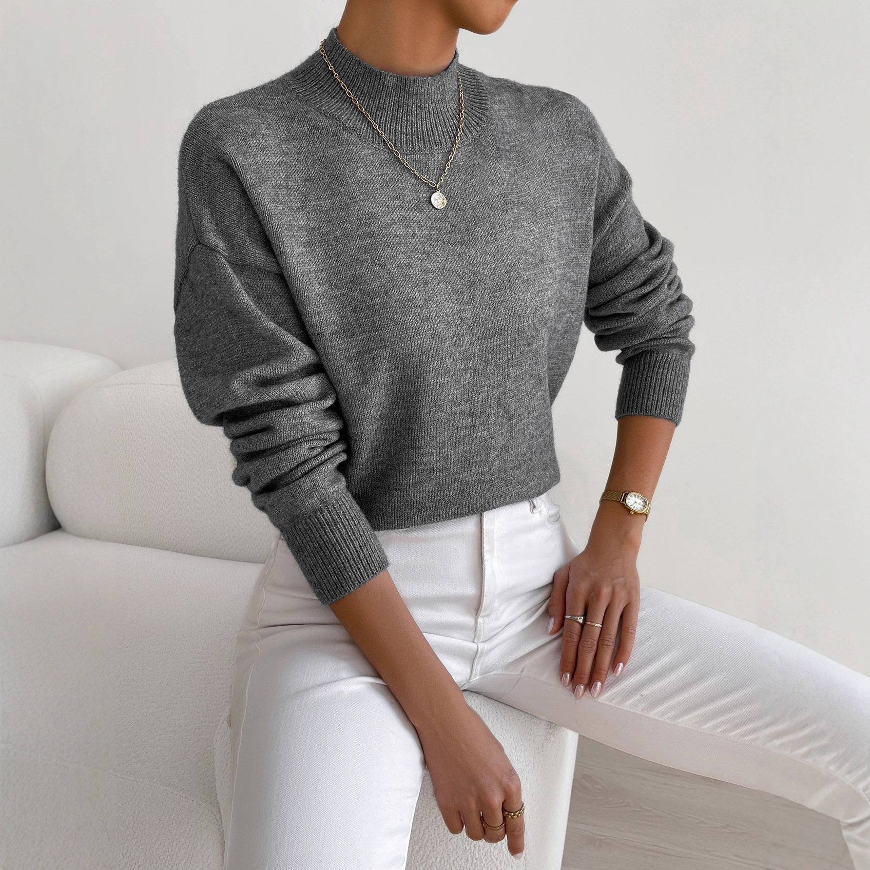 Cross-border autumn and winter turtleneck pullover long-sleeved sweater Amazon foreign trade women's fashion solid color loose knitted top - Image 3