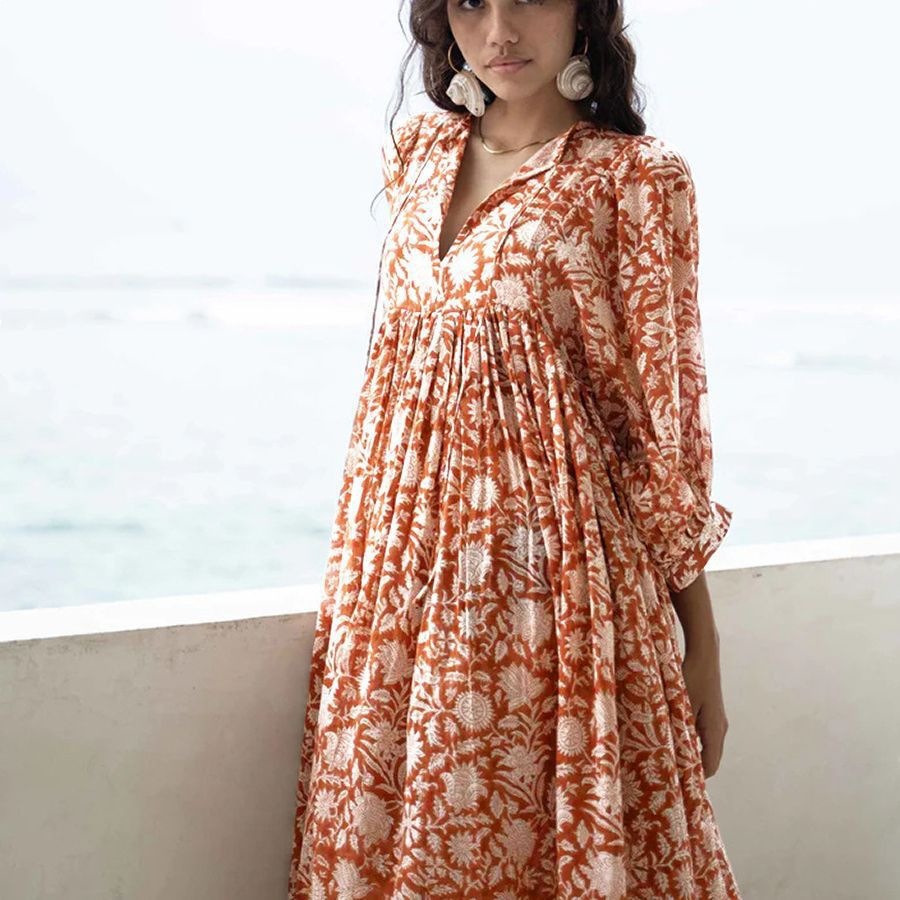 Amazon AliExpress cross-border best-selling personalized artistic European and American style rayon floral print dress - Image 4