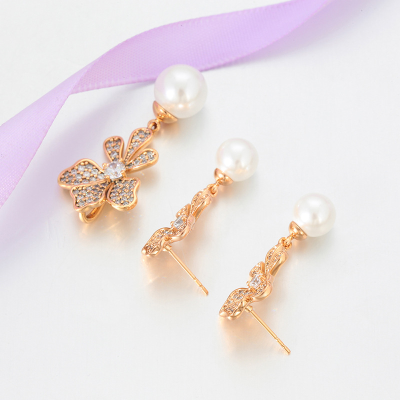 Xuping Niche Retro Style Earrings Pendant Jewelry Set, Copper Alloy Imitation Pearl Flower Tassel Jewelry Wholesale for Women - Image 4