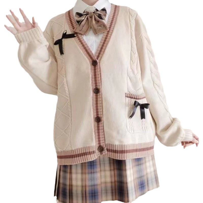 Bowknot sweater jacket for women autumn and winter loose 2024 new lazy style design age-reducing Japanese knitted cardigan - Image 6