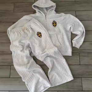 American casual loose gray hooded sweater suit autumn and winter new zipper sweater cardigan casual sports sweatpants