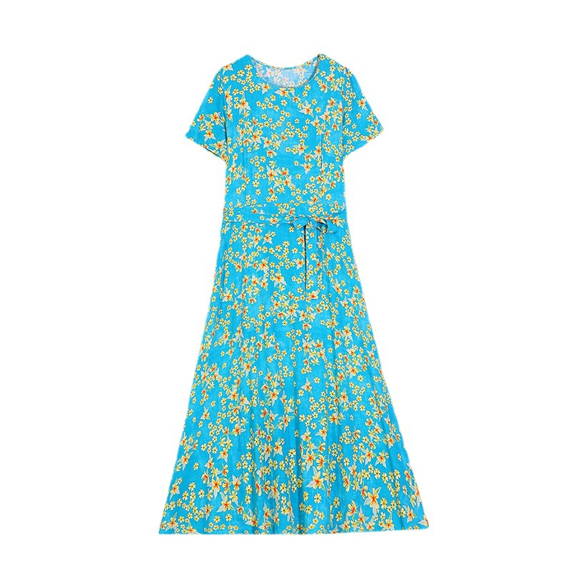 Artificial cotton silk dress women's clothing 2023 summer new middle-aged mother mid-length over-the-knee plus-size loose skirt - Image 15