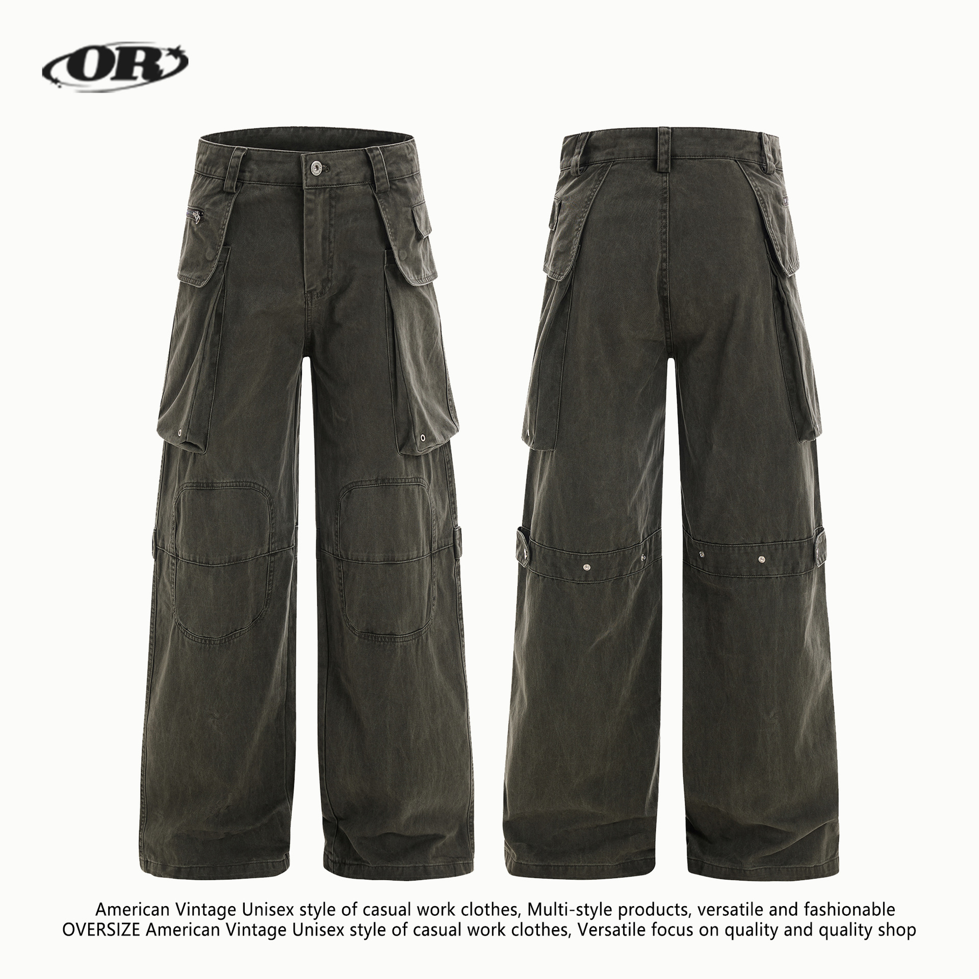 OREETA American retro cleanfit simple high-end overalls men and women street hip-hop distressed casual pants