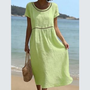 Round-Neck Short-Sleeve Lace Dress