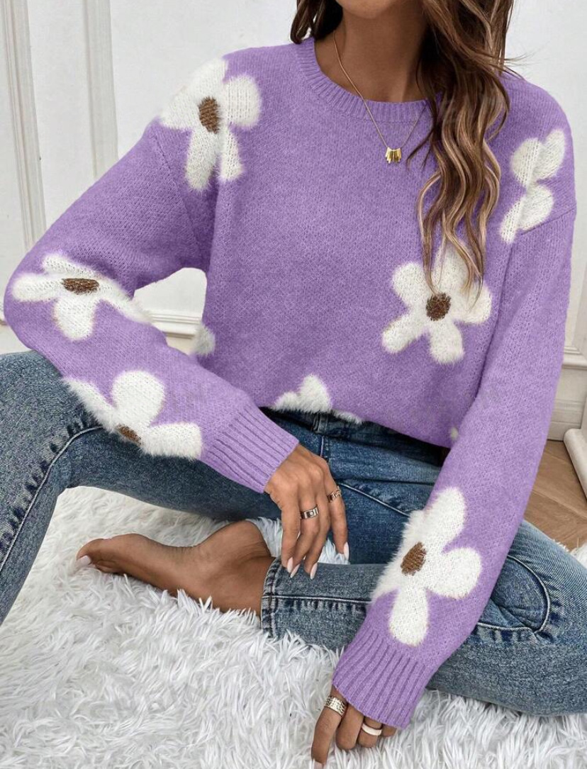 Amazon European and American fashion pullover round neck long-sleeved sweater European and American cross-border foreign trade floral print clothing autumn women's clothes - Image 6