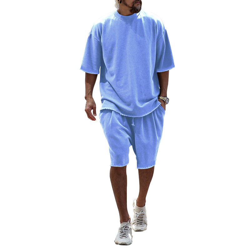 2025 Export Hot Selling Summer Solid Color Sports Suit Casual Loose Short-Sleeve Shorts European and American Trendy Fashion Men's Clothing - Image 13