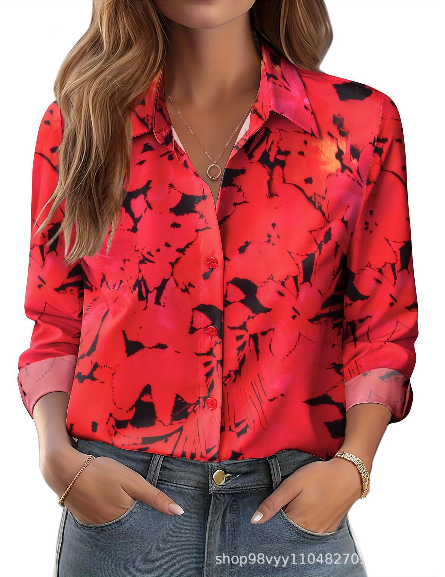 Women's 3D Printed Floral Loose-fitting Shirt, European and American Style, for Cross-border E-commerce AliExpress Independent Website - Image 19