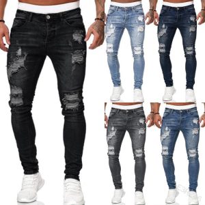 New cross-border European and American foreign trade men's jeans, casual slim fit, skinny, ripped, versatile style