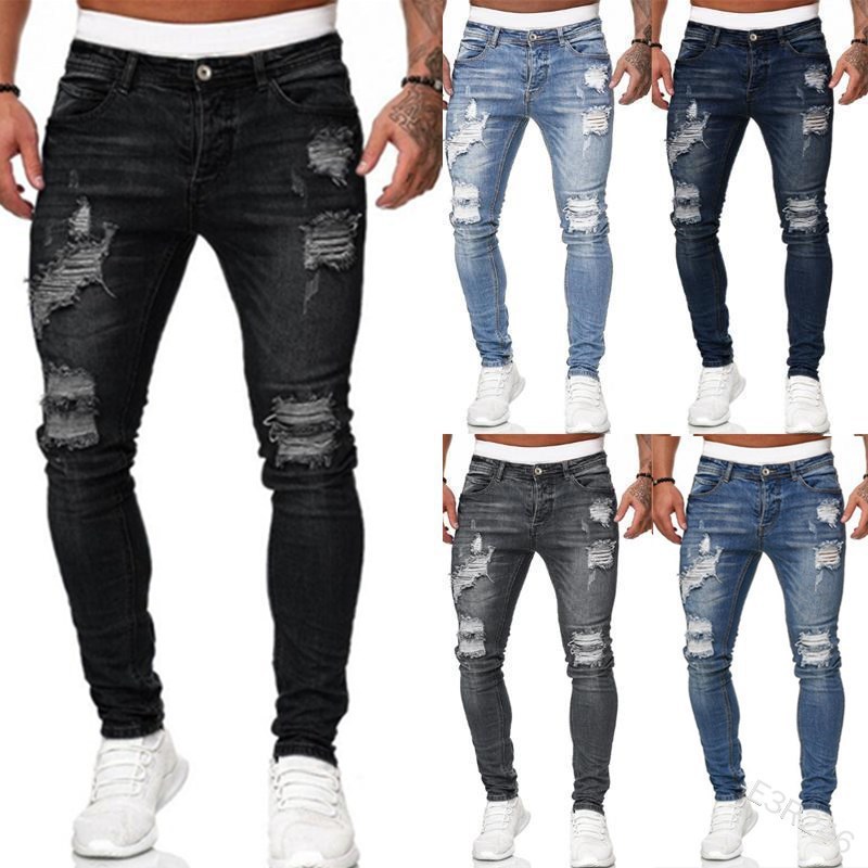 New cross-border European and American foreign trade men's jeans, casual slim fit, skinny, ripped, versatile style