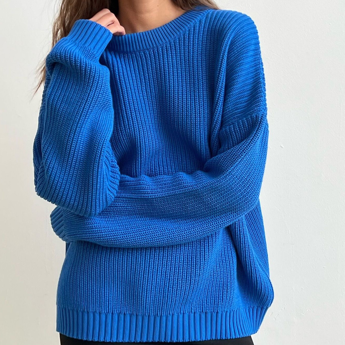 European and American style solid color round neck thick sweater for women, 2025 autumn and winter new arrival, loose long sleeve lazy style pullover knit sweater for women. - Image 3