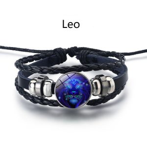 Hot sale 12 constellation leather bracelet personality retro braided luminous men and women bracelet 12 constellation leather bracelet