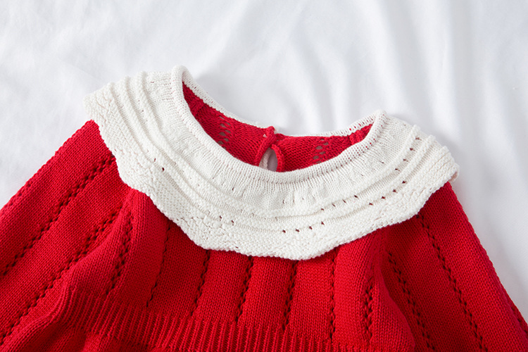 2022 Korean Spring New Infant Knitted Jumpsuit Female Baby Baby Doll Collar Long Sleeve Cotton Harness Romper - Image 5