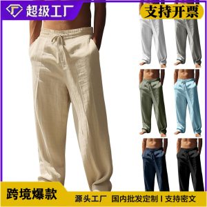 TIMU Men's Casual Linen Pants, Cotton Linen, Loose Fit, Breathable Long Pants, Available for Spot Import, Cross-Border, Independent Websites, Wish, AliExpress.