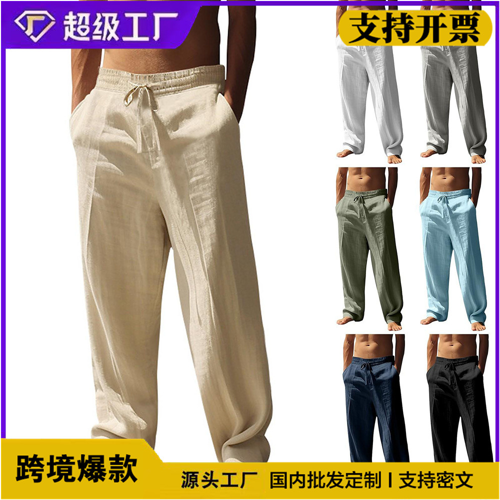 TIMU Men's Casual Linen Pants, Cotton Linen, Loose Fit, Breathable Long Pants, Available for Spot Import, Cross-Border, Independent Websites, Wish, AliExpress.