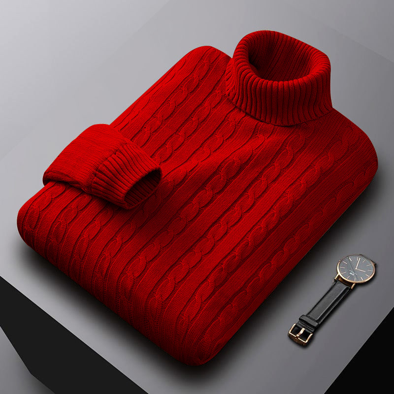 Foreign trade solid color sweater men's turtleneck jacket trendy Korean version loose plus size casual all-match knitted pullover - Image 12