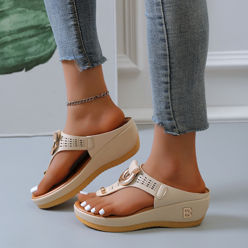 2023 foreign trade large size sandals Europe and the United States fashion flip flops wedge wedge thick bottom Europe and the United States fashion Roman sandals and slippers - Image 8