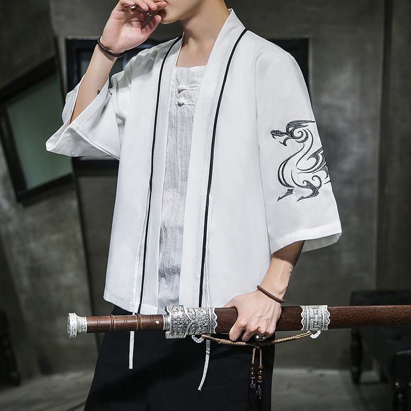 AliExpress new Chinese style round dragon embroidery three-quarter sleeve cardigan Hanfu sunscreen clothing men's Japanese loose jacket men - Image 19