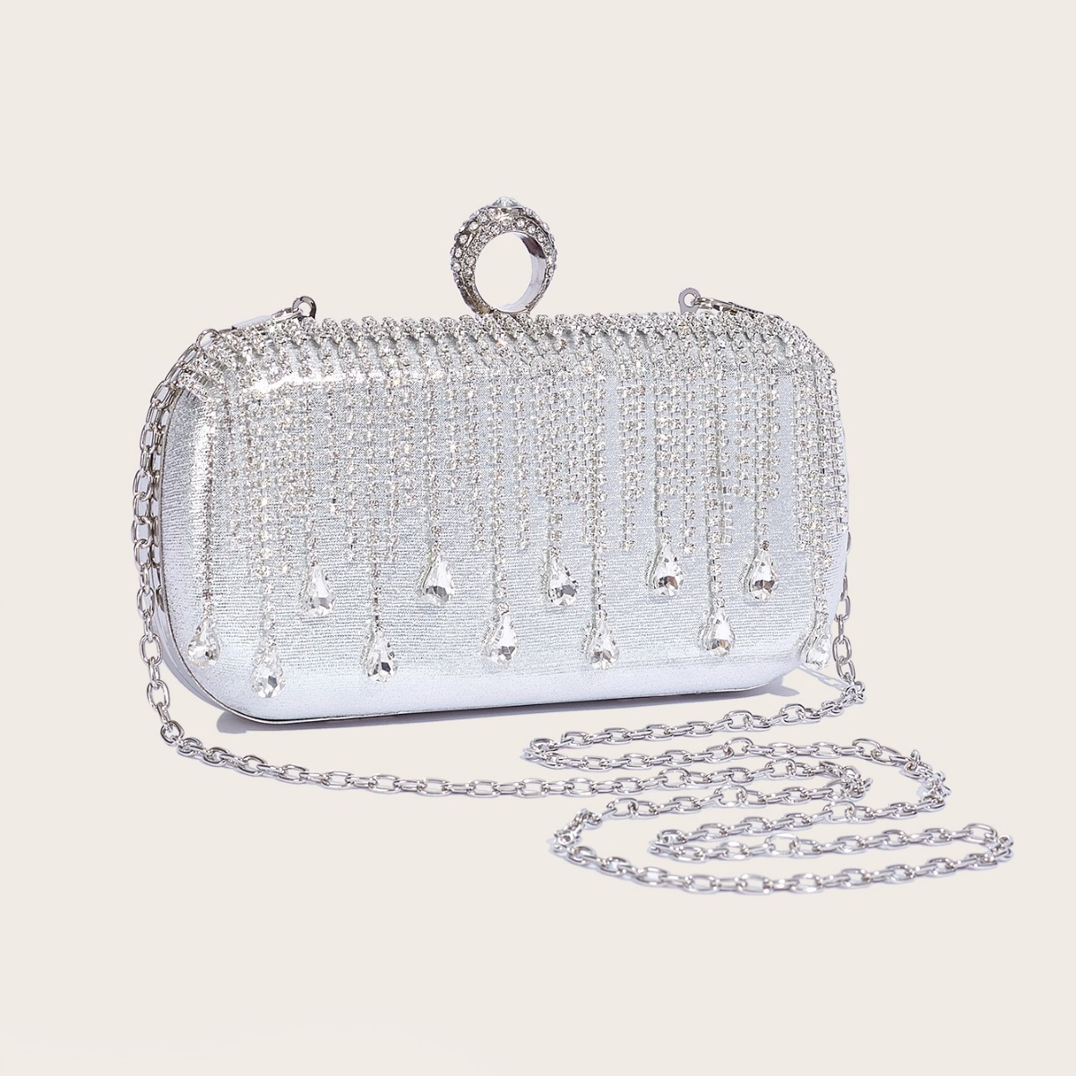 2024 New Tassel Evening Bag European and American Fashion Diamond Clutch Bag Celebrity Wedding Party Handbag Chain Bag - Image 4