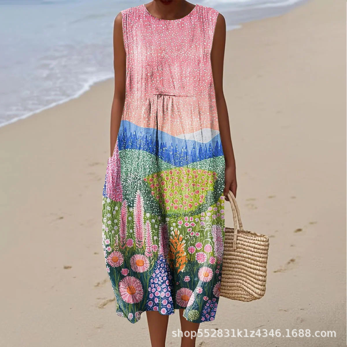 2025 European and American spring and summer new sleeveless casual printed temperament long dress slim small fresh casual dress - Image 19