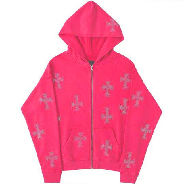 Spot European and American autumn and winter fashion brand loose tops cross hot diamond zipper hooded men and women sweatshirt long sleeve hip hop - Image 6