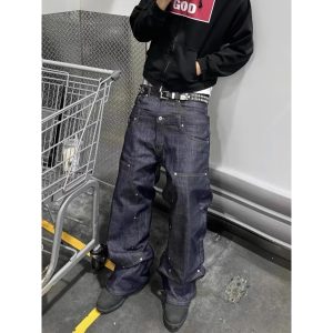 New trendy, simple, stylish, versatile Harajuku-inspired jeans with a relaxed, artistic, and trendy Japanese vibe.