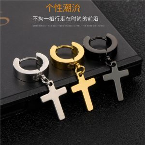 Cross-Border E-Commerce Youpin Cross Titanium Steel Ear Clip Fashion Ear Bone Buckle Punk Stud Earrings Stainless Steel Trendy Earrings