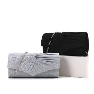 Factory cross-border European and American crossbody evening bag pleated lace women's bag solid color Clutch handbag chain evening makeup bag