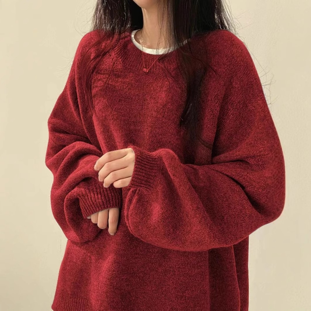 Cross-border European and American women's clothing tk hot style casual versatile solid color split pullover loose long-sleeved ladies sweater autumn and winter 25 - Image 10