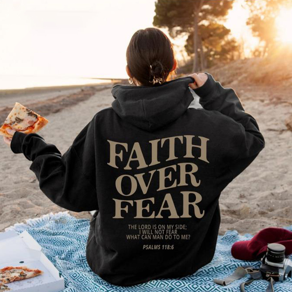 Foreign trade Amazon AliExpress new hooded long-sleeved FaithOverFear printed hooded sweatshirt - Image 2
