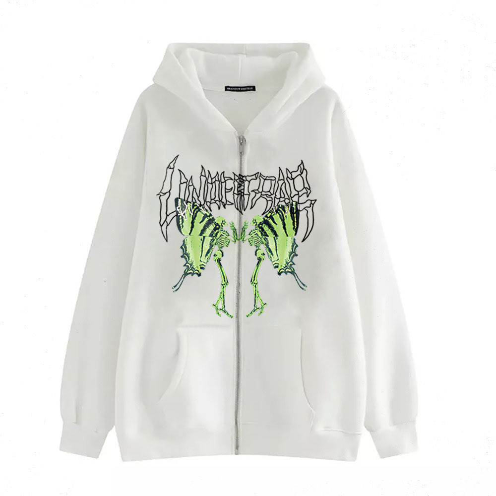 New arrival Skull Wings Hooded Zipper Sweatshirt Women Korean Style Plus Velvet Thickened Loose Sports Cardigan Sweatshirt Women - Image 8