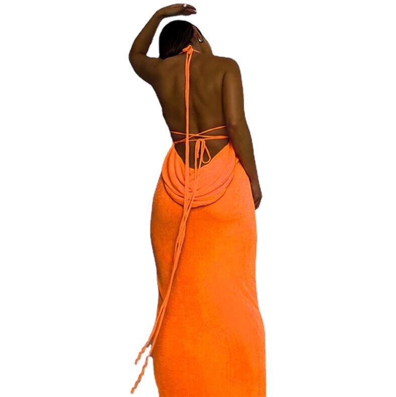 European and American style 2024 summer new fashionable sexy backless tie-up elegant long dress strapless halter neck dress wholesale - Image 5