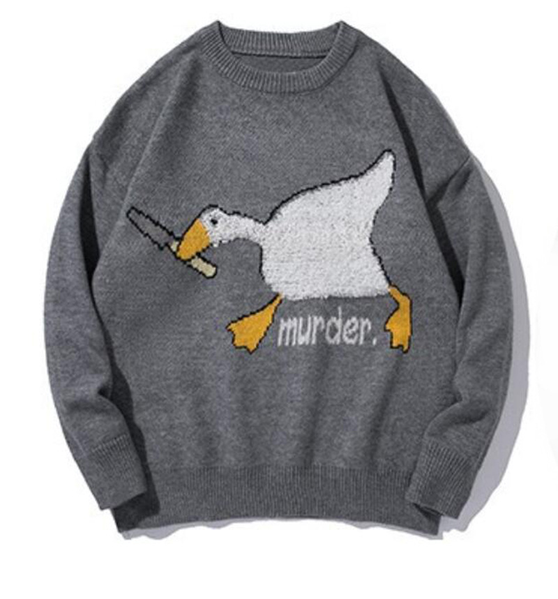 Couple wear sweater men and women lazy wind autumn and winter cartoon white swan sweater students loose clothes outside the tide - Image 2