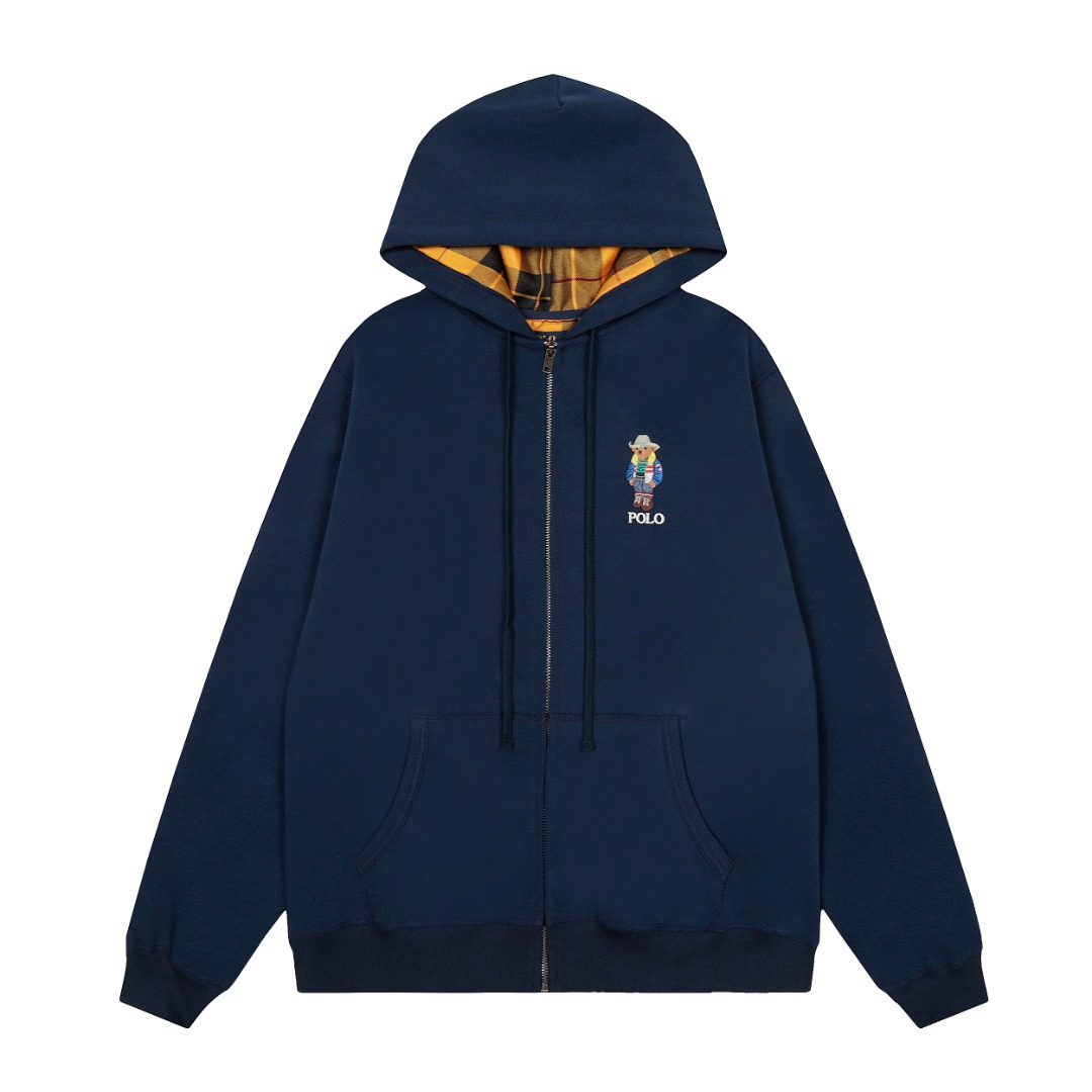 High-version QR code embroidered Ralph Bear full zip-up hooded unisex couple autumn/winter coat, loose fit. - Image 7