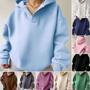2025 Autumn/Winter Amazon Cross-Border European and American Women's Sweatshirt, Solid Color Long Sleeve Hooded Sweatshirt, Loose Fit, Women's Top