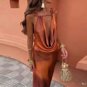 Women's V-Neck Printed Sleeveless Dress