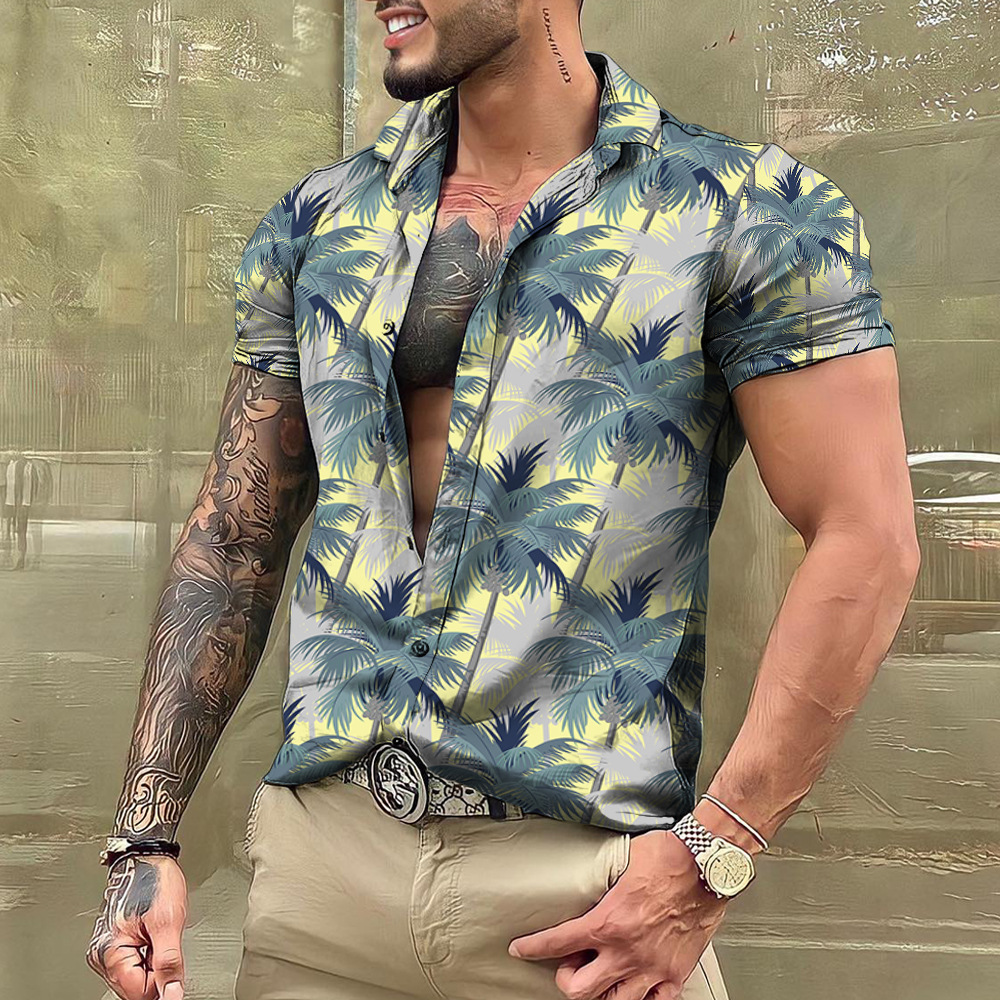 Cross-border foreign trade 2023 men's Hawaiian short-sleeved shirt men's lapel shirt holiday casual T-shirt - Image 15