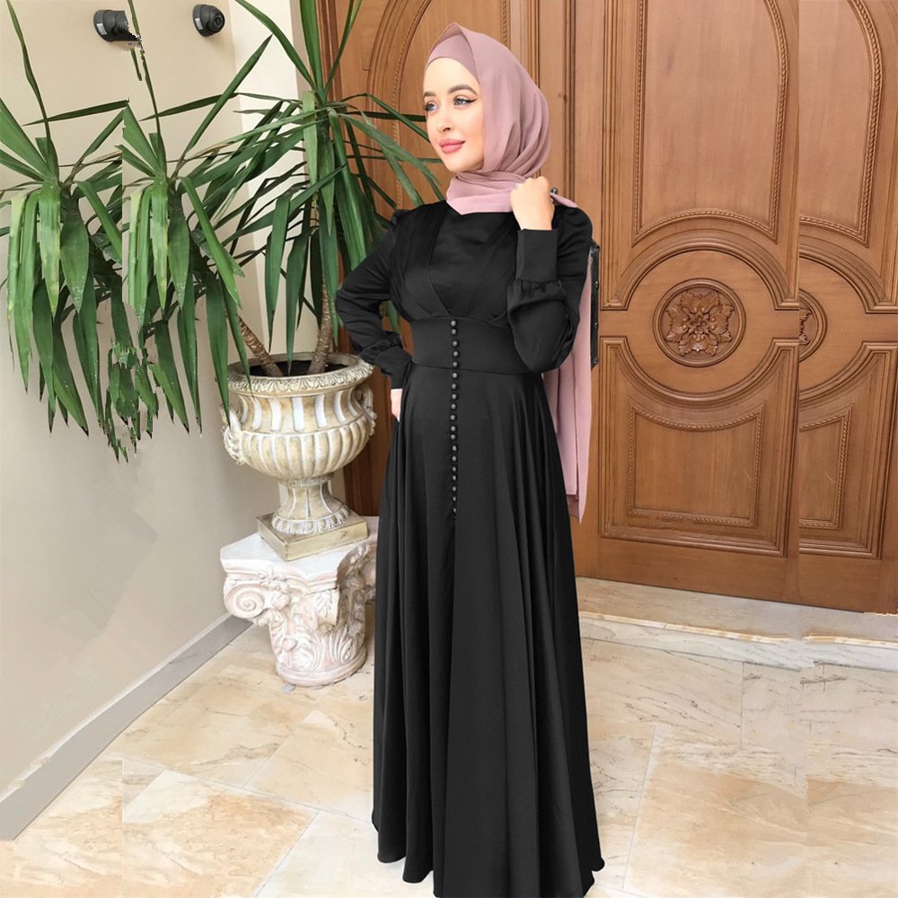 New cross-border Middle East Muslim women's dress summer elegant satin beaded dress muslim abaya - Image 9