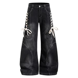 Lace-Up Panel Jeans