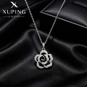 Xuping Fashion Niche Design Black Camellia Necklace, Summer Chanel Style, Light Luxury Enameled Women's Necklace Wholesale