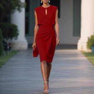 2025 European and American Women's Clothing Amazon Independent Website Retro Style Crossover Solid Color Knotted Round Neck Hollow Out Dress