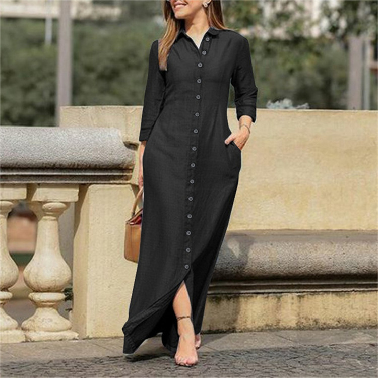 2022 European and American autumn women's clothing temperament elegant fashion neutral style long-sleeved lapel cardigan solid color long denim skirt - Image 4