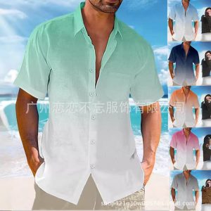 Men's Gradient-Print Linen Button Shirt