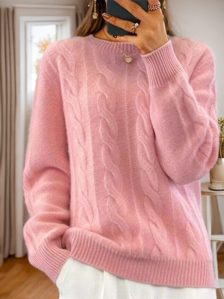 Foreign trade women's clothing 2024 autumn and winter new casual round neck solid color knitted sweater top retro twist pullover sweater for women - Image 7