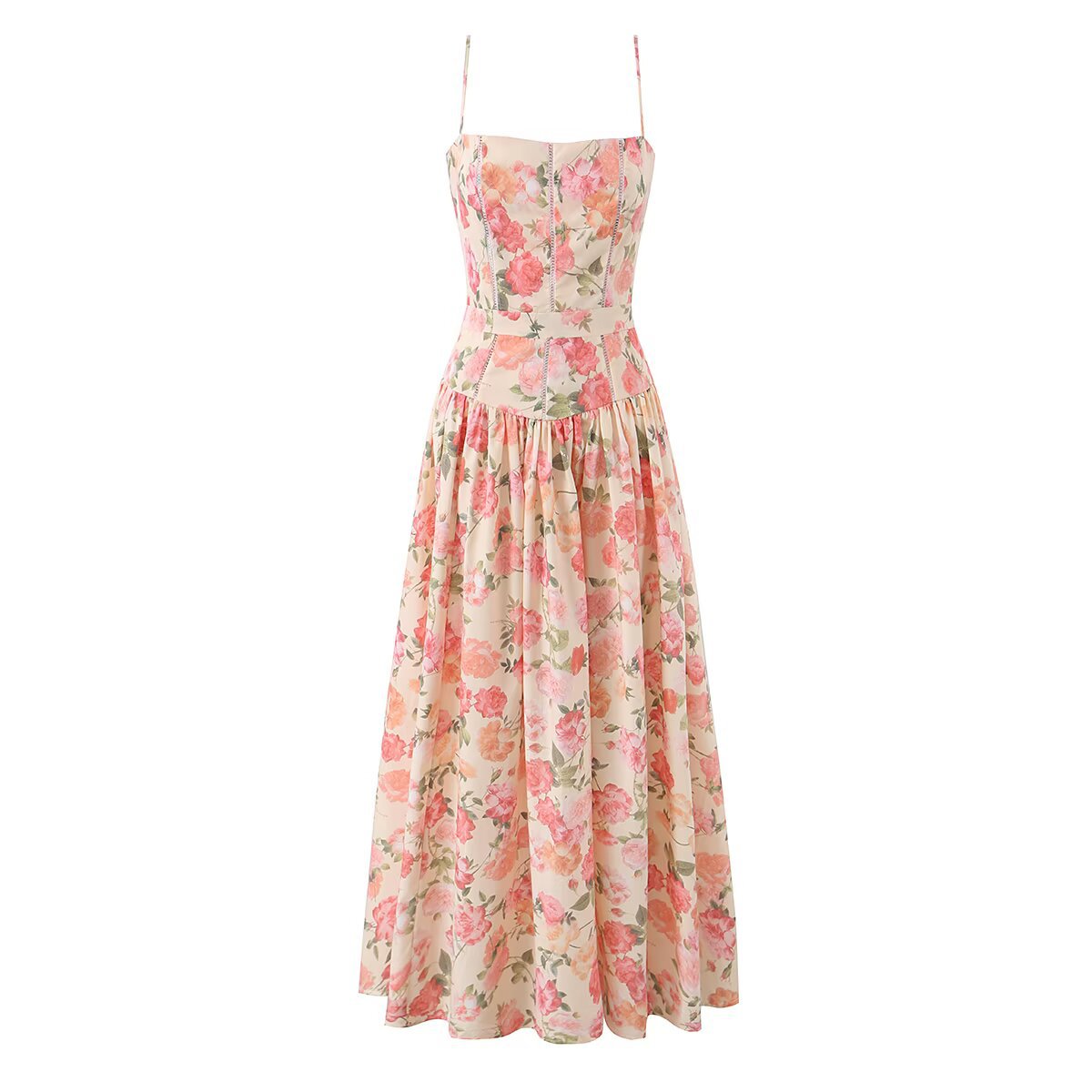 House style, wholesale export, French fresh and gentle vacation style floral maxi dress with waist-cinching suspenders - Image 6