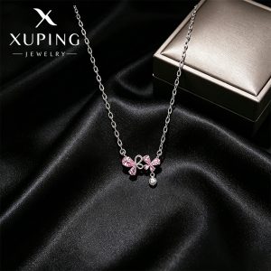 Xuping minimalist Korean style gentle bow necklace, copper alloy plated white, light luxury women's necklace wholesale